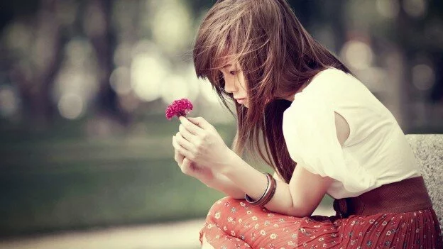 Lonely Sad Girls with Flower HD Wallpaper